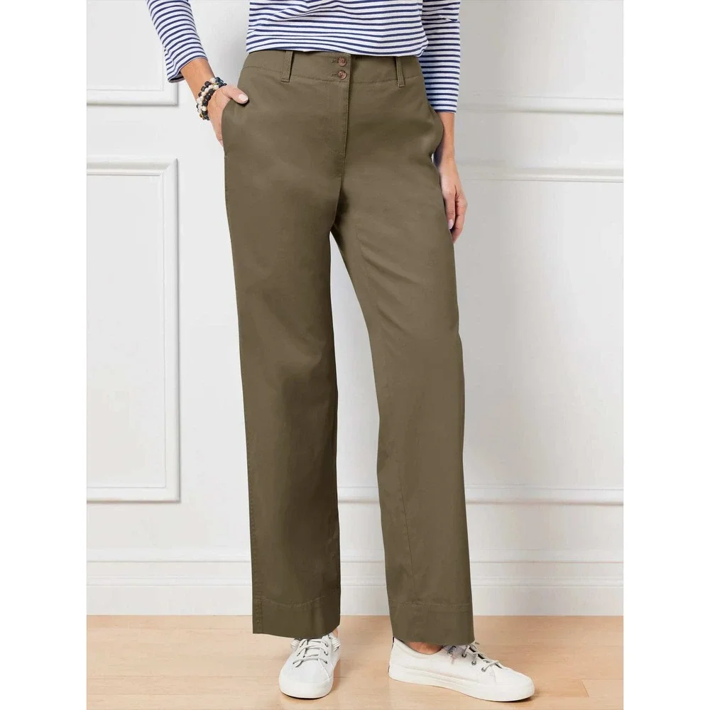 Talbots New England Chino Size 4 Olive Green Straight Leg Mid Rise Preppy Office
